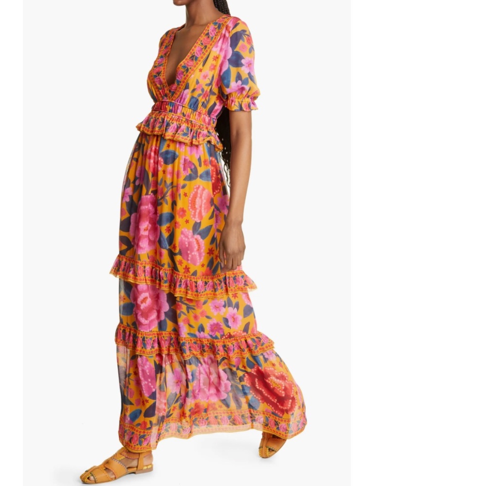 NWT $275 FARM RIO Floral Dream Short Sleeve Maxi Dress- sizes XS, Small + Large! - Picture 3 of 15
